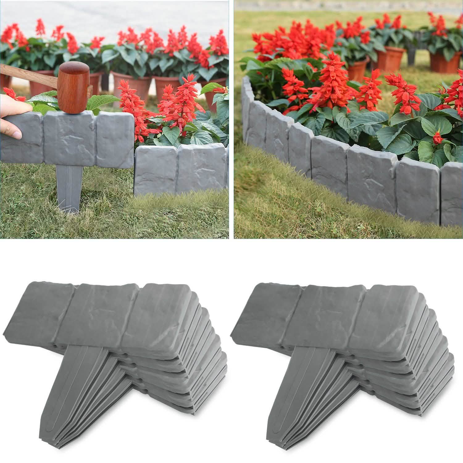 20-Pieces: Plastic Cobbled Stone Effect Landscaping Lawn Edging