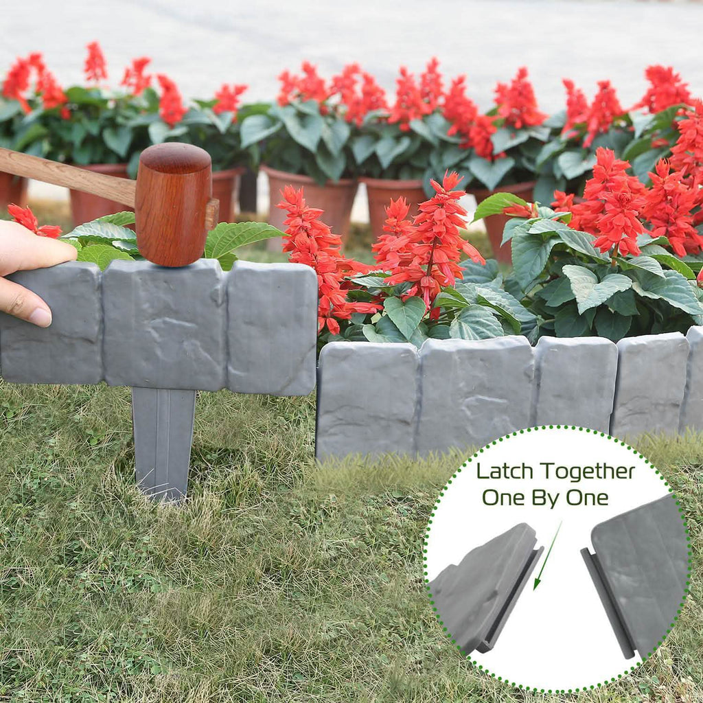 20-Pieces: Plastic Cobbled Stone Effect Landscaping Lawn Edging