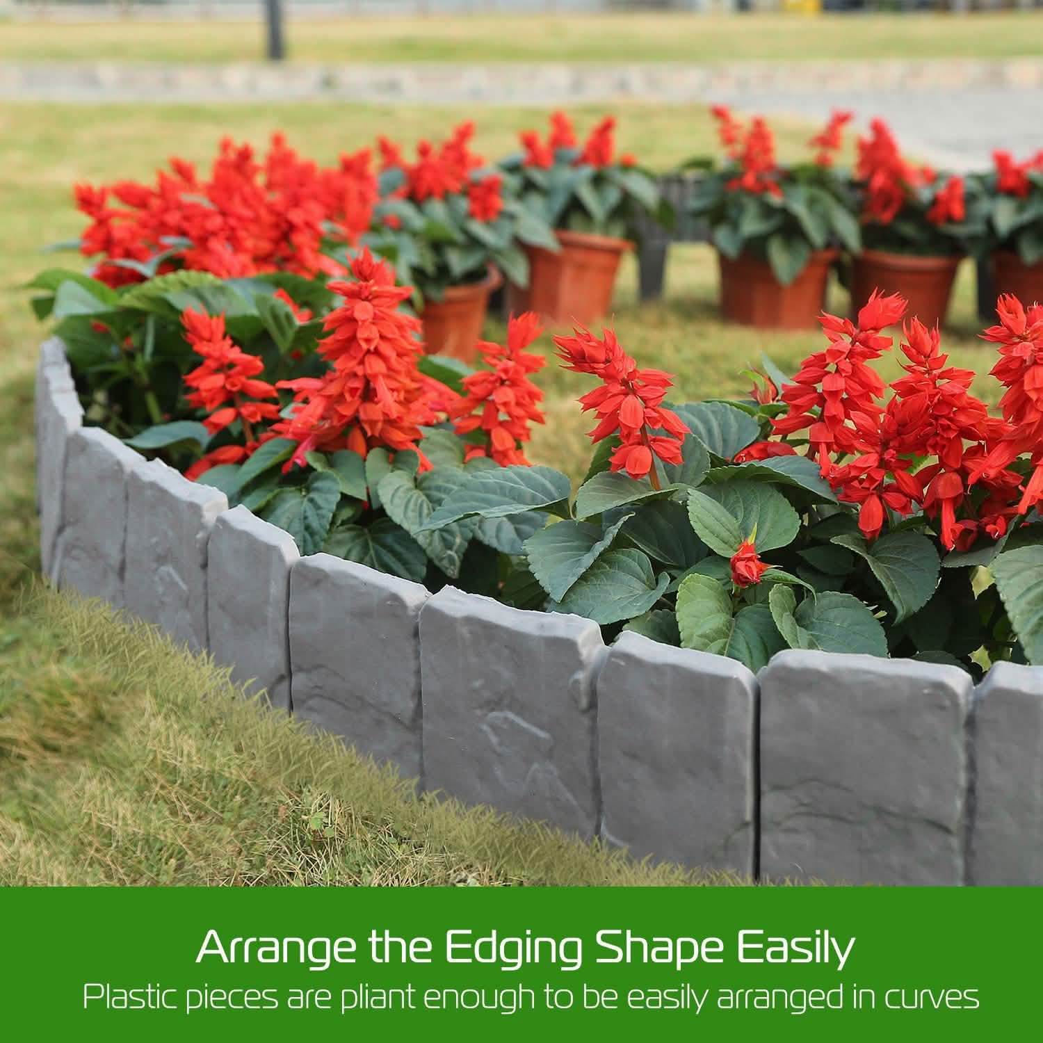 20-Pieces: Plastic Cobbled Stone Effect Landscaping Lawn Edging