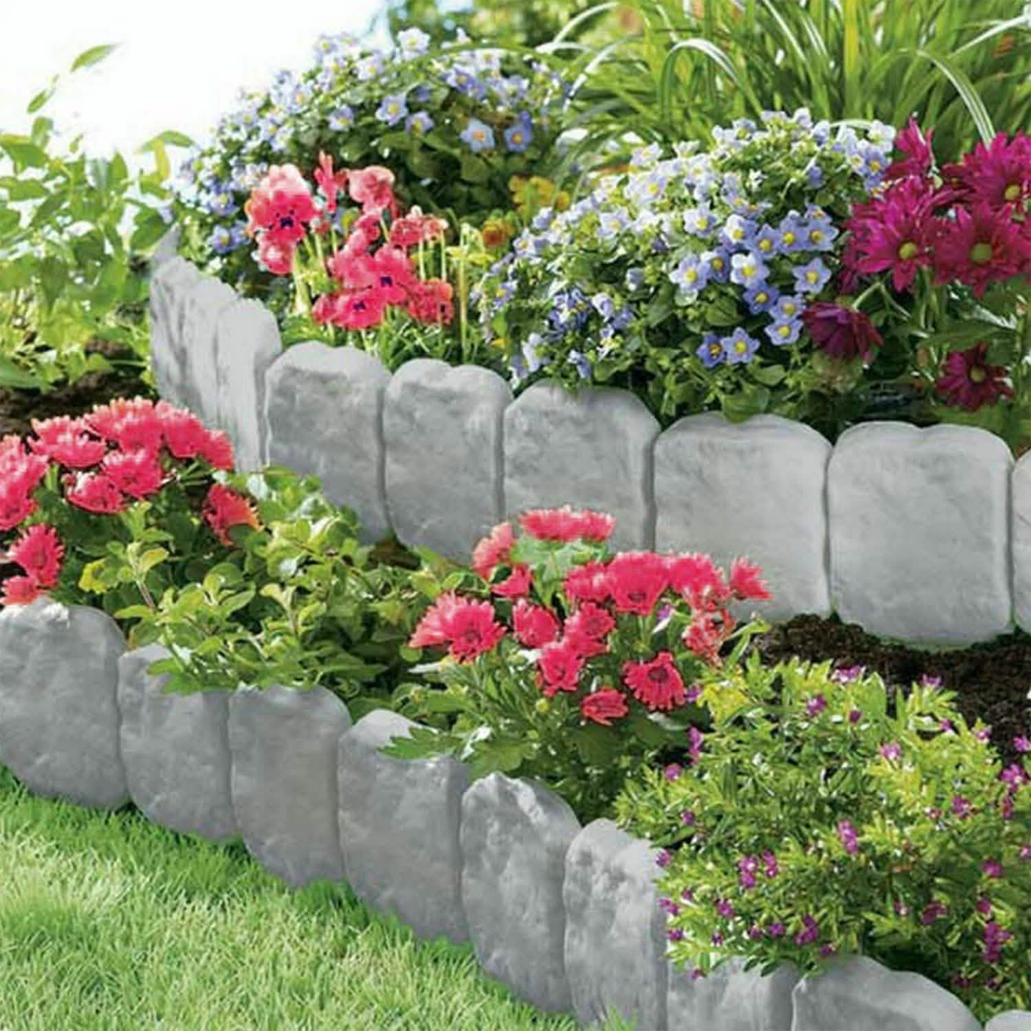 20-Pieces: Plastic Cobbled Stone Effect Landscaping Lawn Edging
