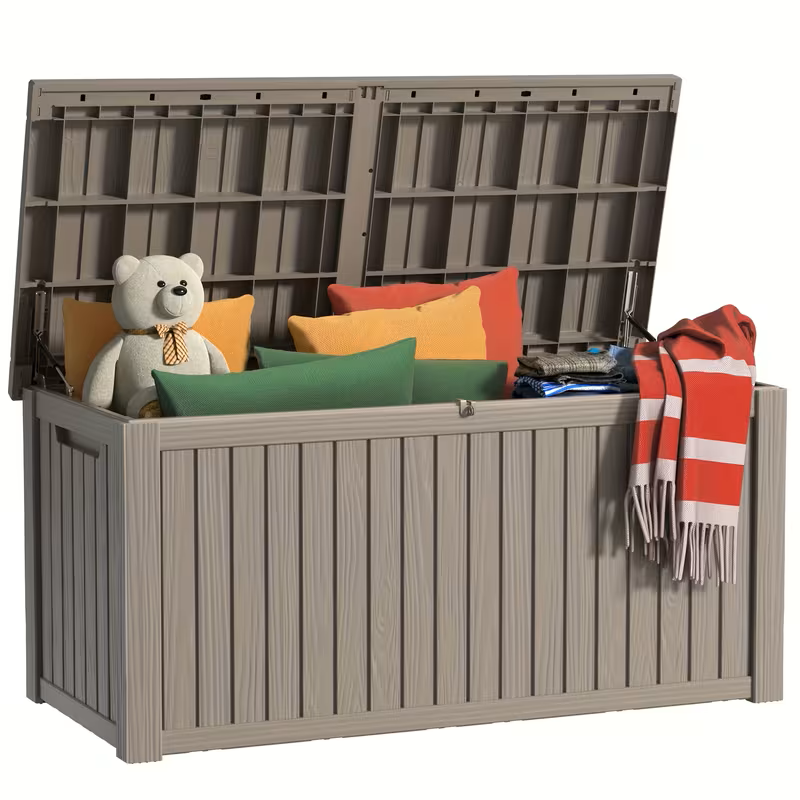 35-200 Gallon Heavy-Duty Outdoor Deck Boxes – Waterproof Patio Storage Box with Hinged Lid, Lockable & Easy Assembly