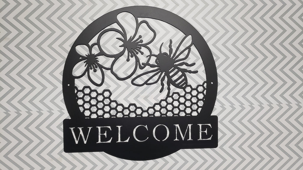 Honey Bee Welcome Sign – Metal Wall Art, Bee Decor for Porch, Garden, Entryway, Custom Steel Welcome Plaque