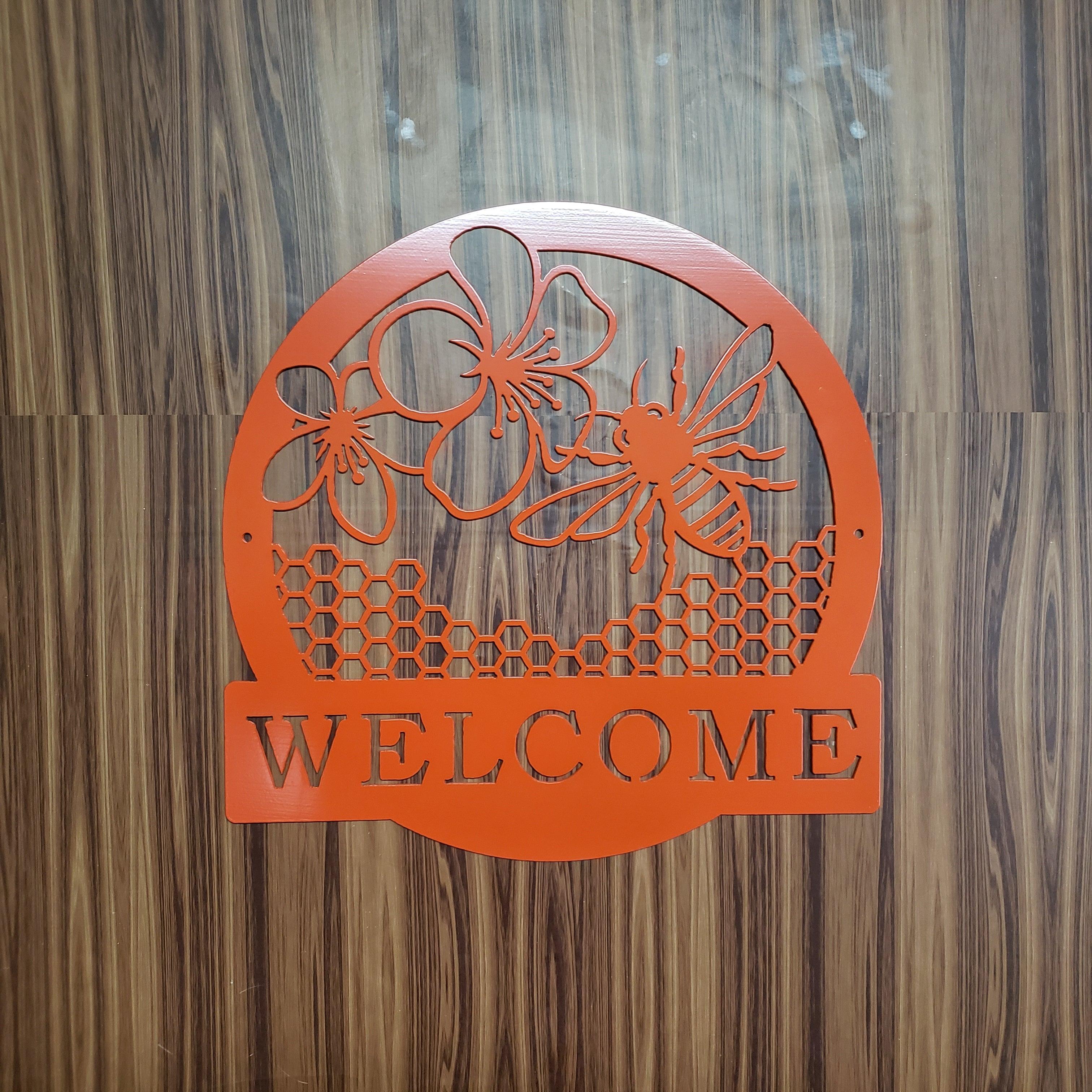 Honey Bee Welcome Sign – Metal Wall Art, Bee Decor for Porch, Garden, Entryway, Custom Steel Welcome Plaque