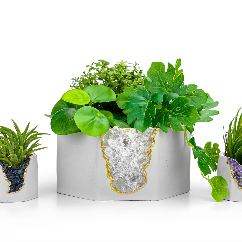 Raw CLEAR QUARTZ GEODE PLANTER