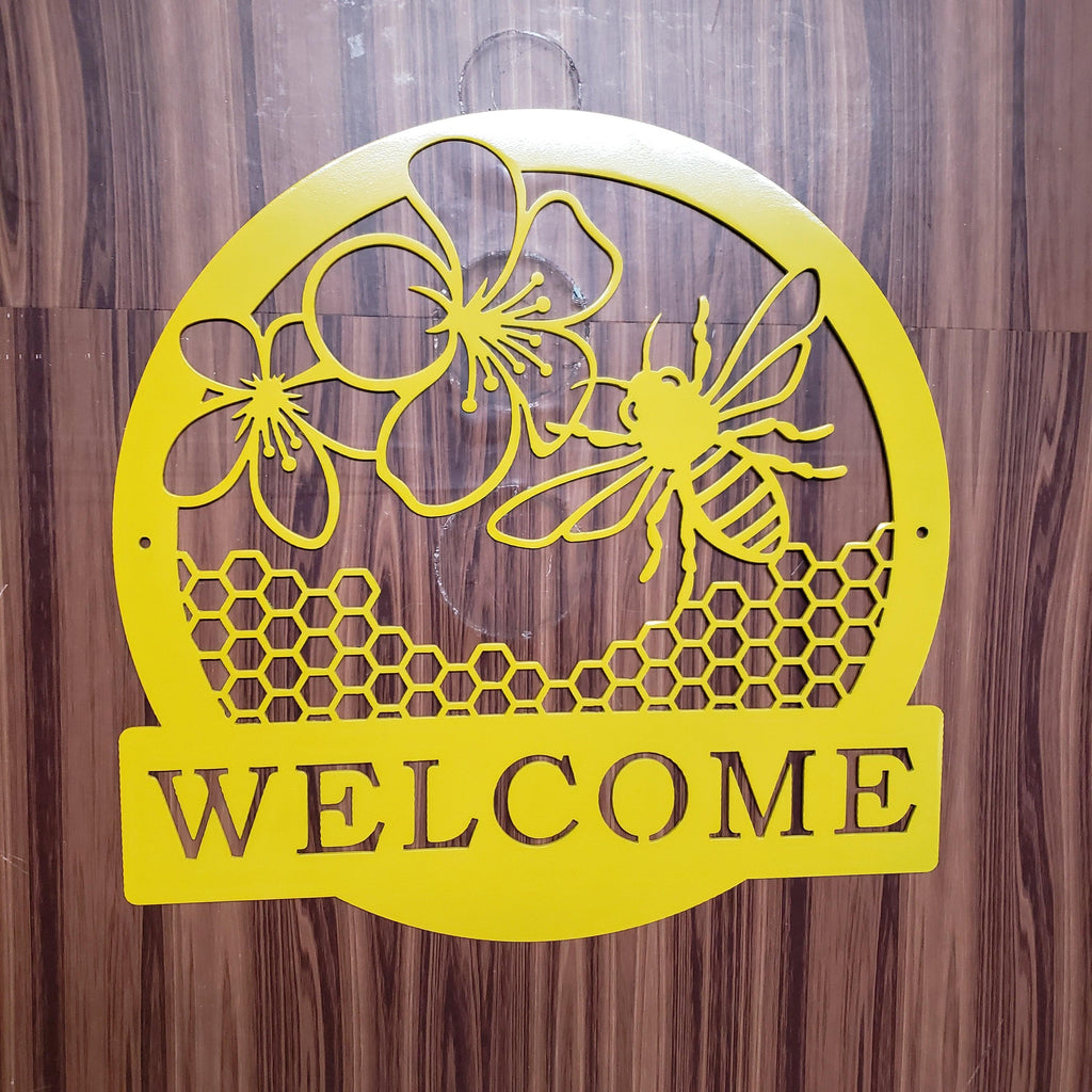 Honey Bee Welcome Sign – Metal Wall Art, Bee Decor for Porch, Garden, Entryway, Custom Steel Welcome Plaque