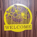 Honey Bee Welcome Sign – Metal Wall Art, Bee Decor for Porch, Garden, Entryway, Custom Steel Welcome Plaque