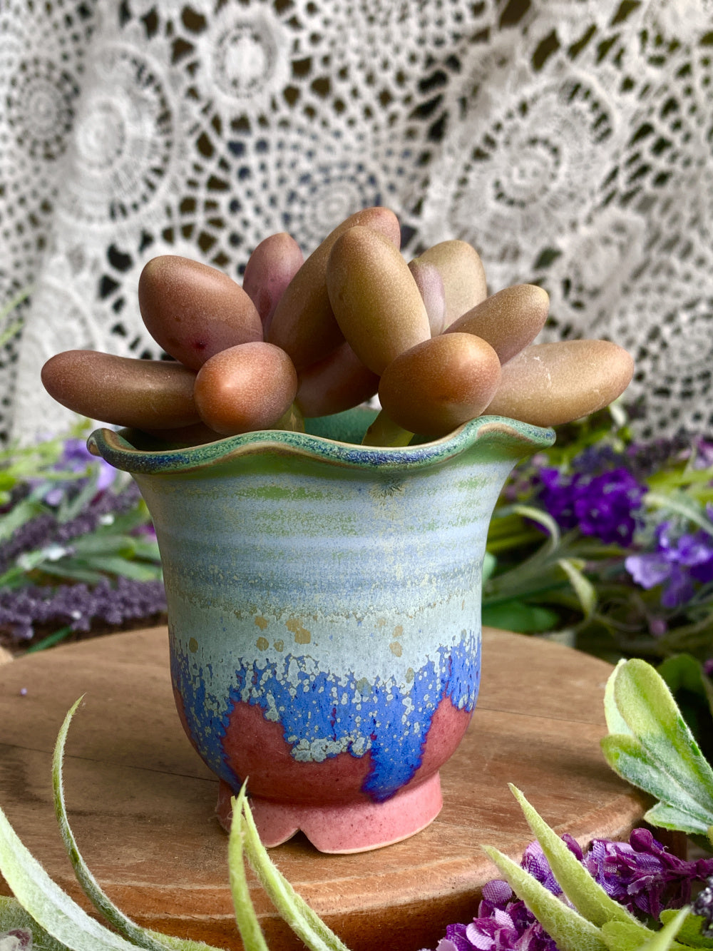 SC-0016 Handmade Artisan Pottery Planter Pot - Pot Rim Diameter: 2.1"