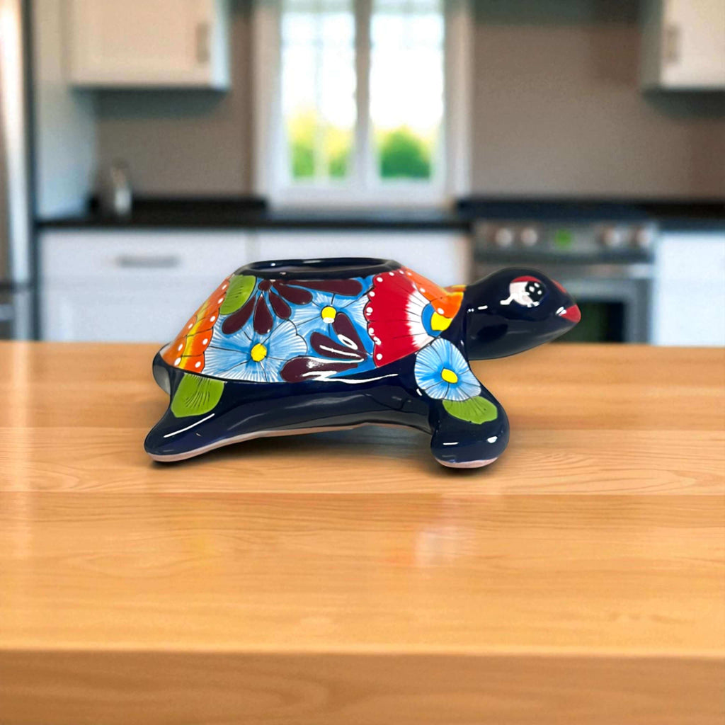 Small Talavera Sea Turtle Planter | Hand-Painted Mexican Turtle Pottery