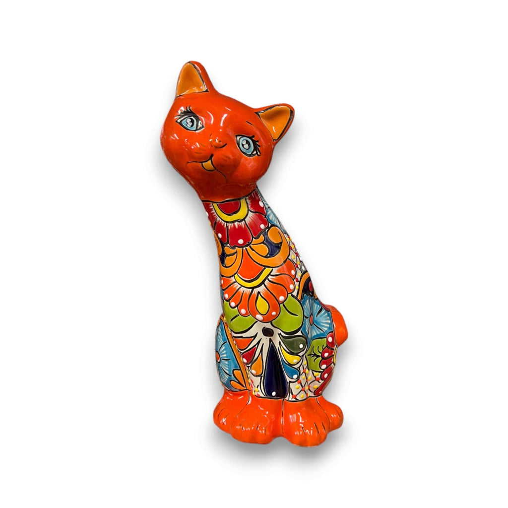 Talavera Curious Cat Statue | Handcrafted Mexican Folk Art Cat Figurine