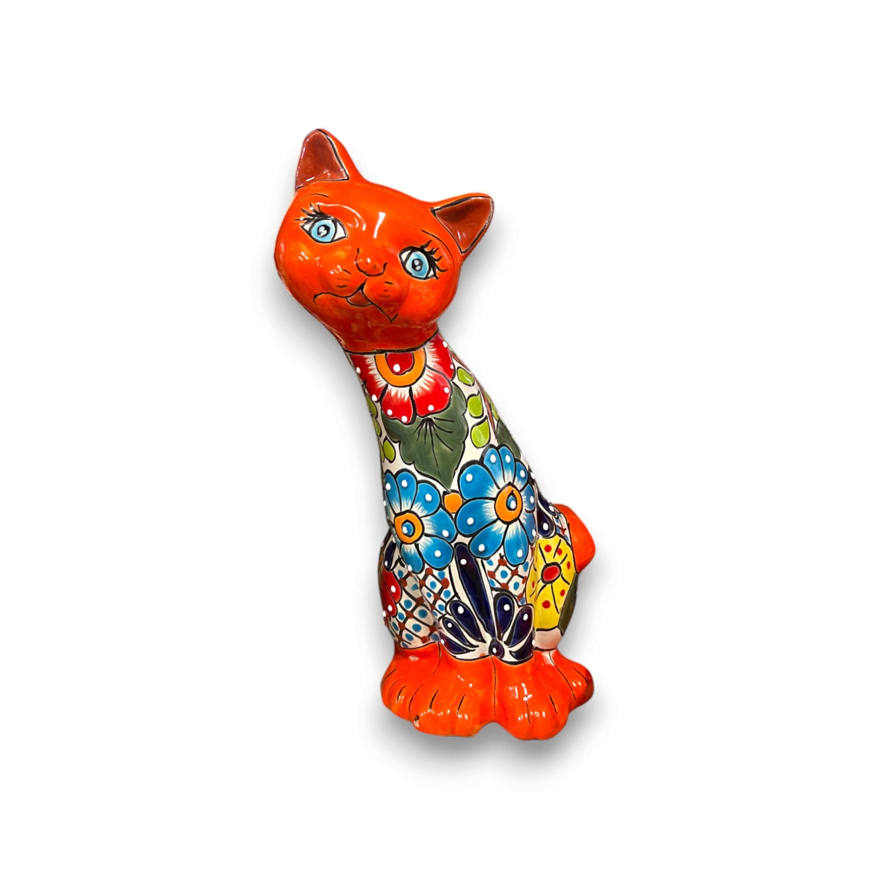 Talavera Curious Cat Statue | Handcrafted Mexican Folk Art Cat Figurine