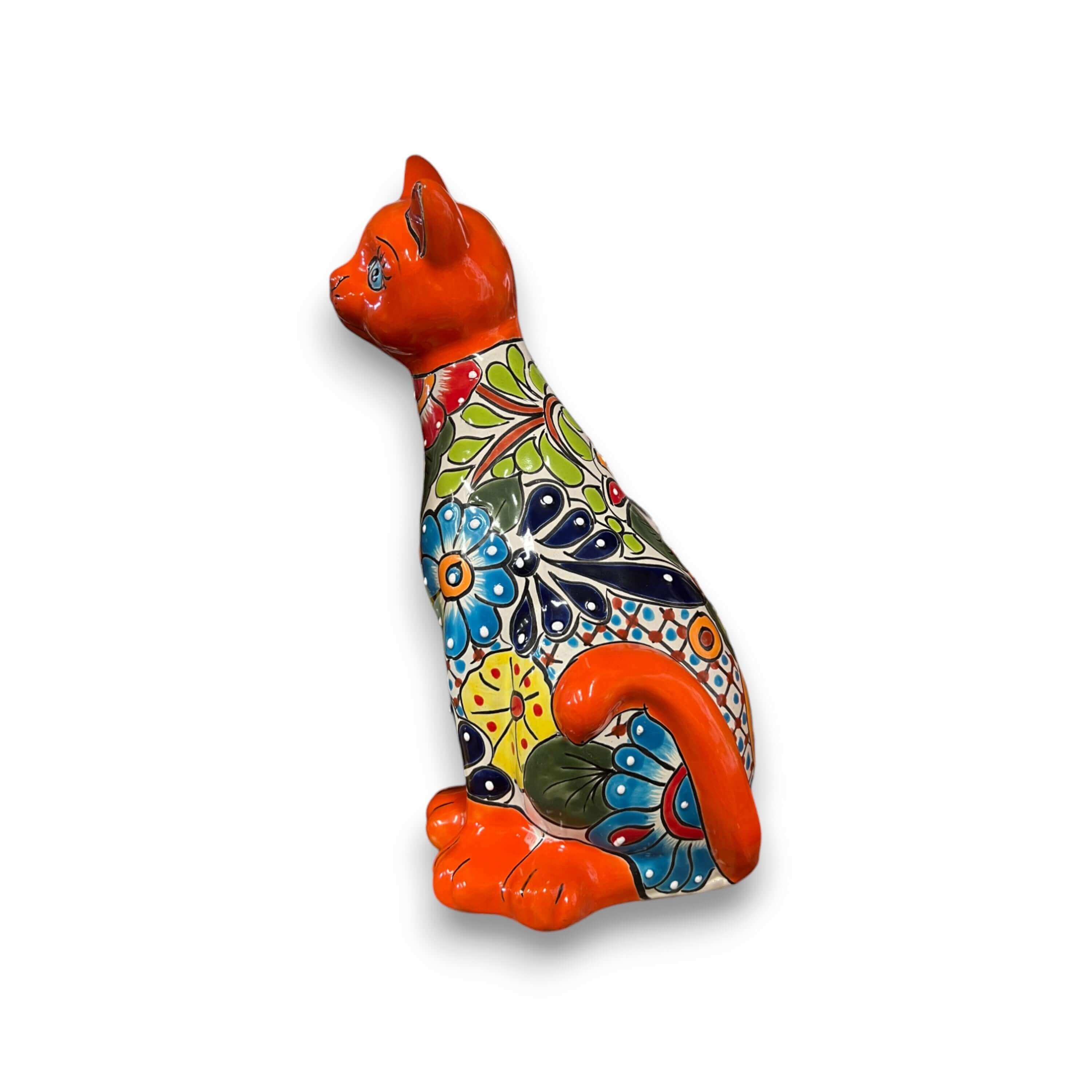 Talavera Curious Cat Statue | Handcrafted Mexican Folk Art Cat Figurine