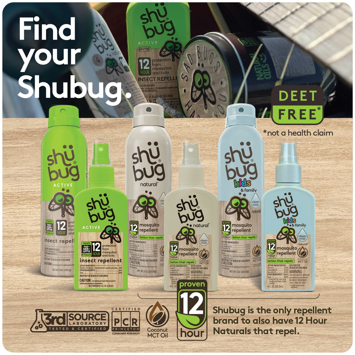Shubug Natural, Clean Mist, 360 Spray, 6 oz., DEET FREE Insect Repellent