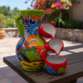 Colorful Green Rim Talavera Fountain | Mexican Ceramic Decor