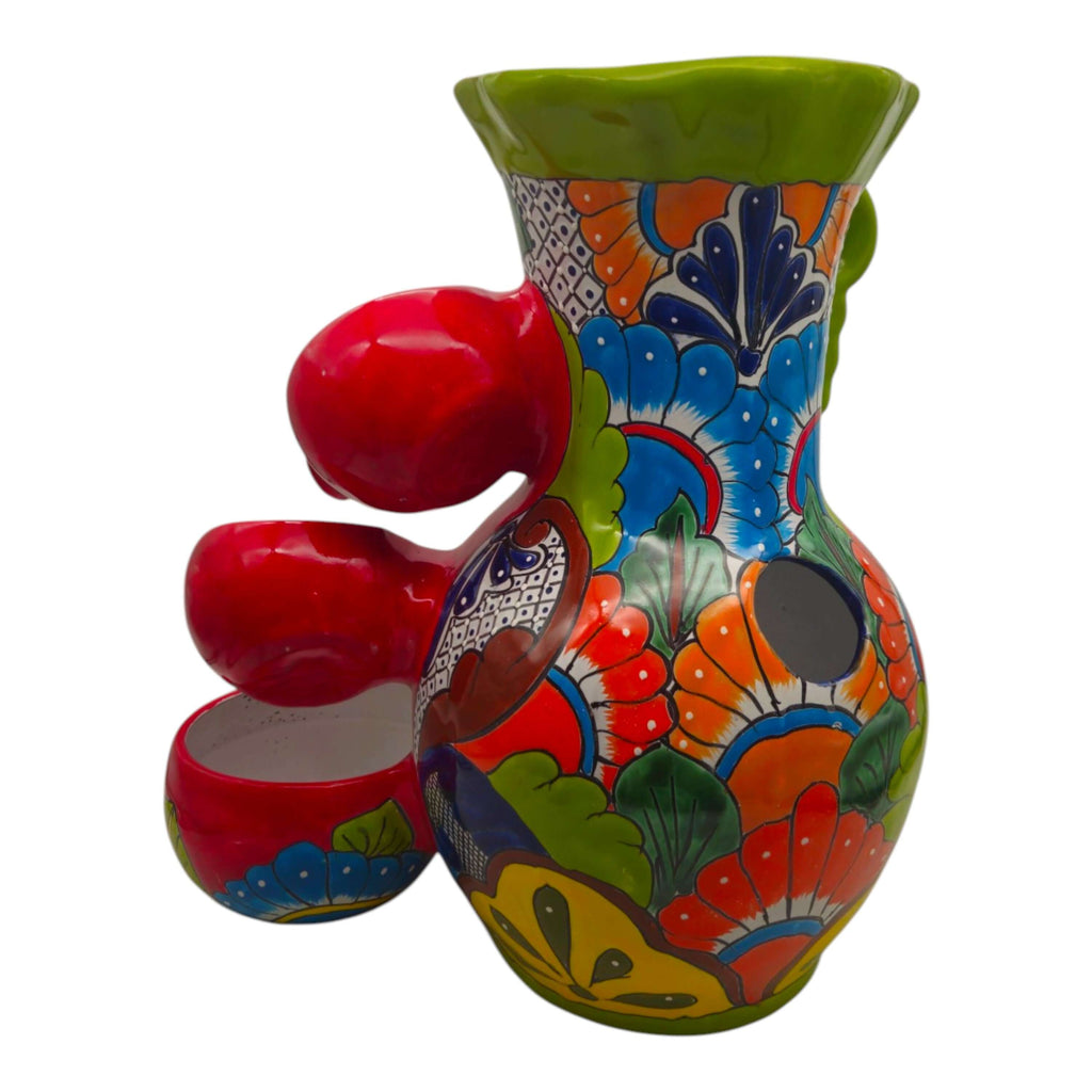 Colorful Green Rim Talavera Fountain | Mexican Ceramic Decor