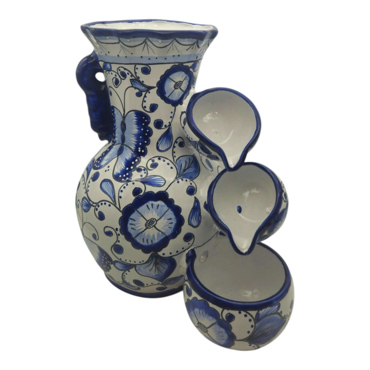 Blue & White Talavera Fountain | Handmade Floral Butterfly