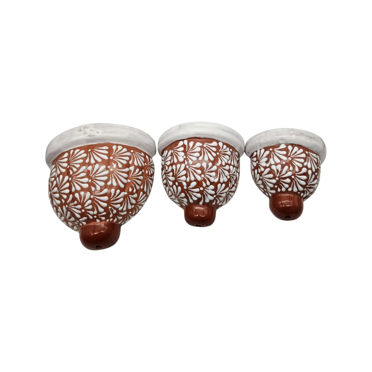 Set of 3 Talavera Wall Planters | Brown & White Floral Design