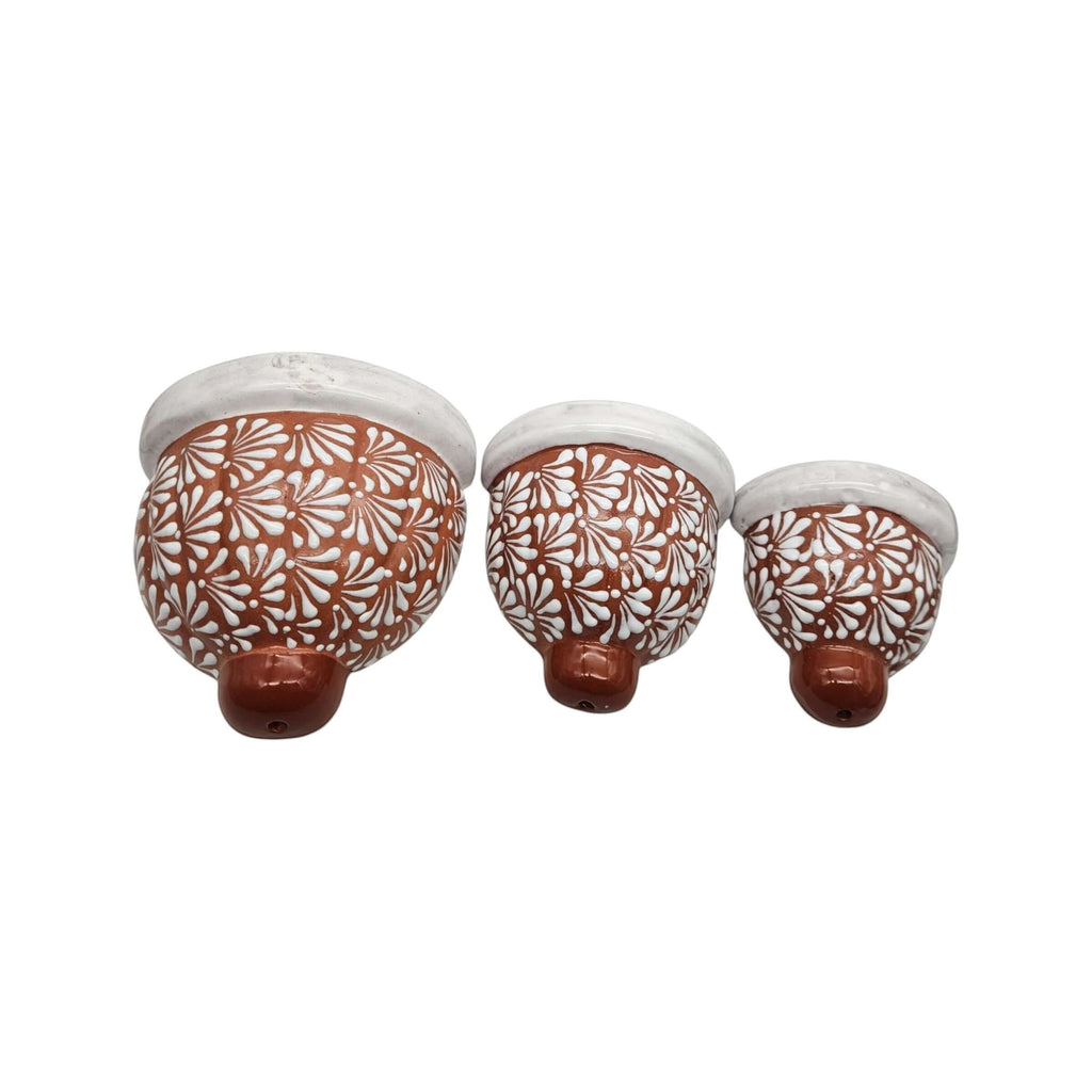 Set of 3 Talavera Wall Planters | Brown & White Floral Design