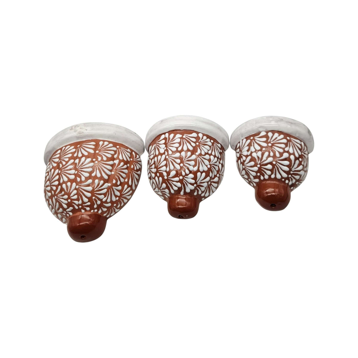 Set of 3 Talavera Wall Planters | Brown & White Floral Design