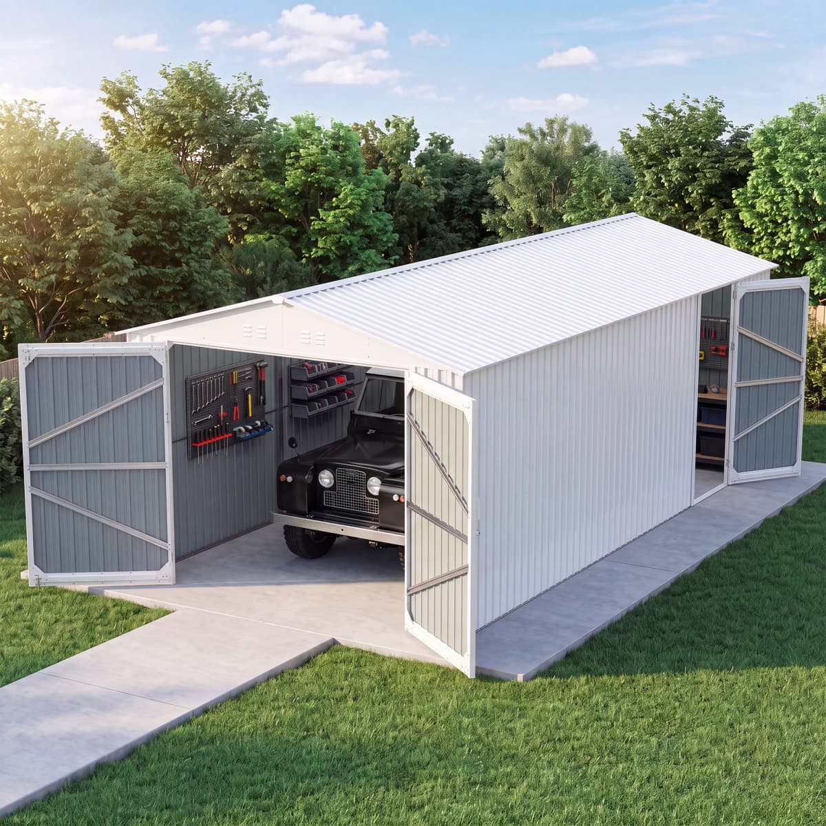 10'x20' Plus Upgraded Metal Shed with Double Front Doors & Side Entry Door