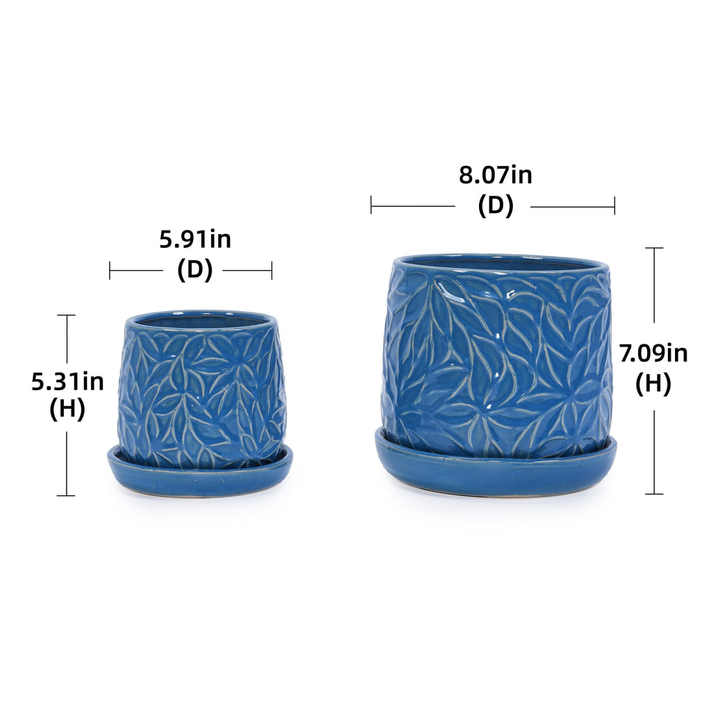 Set of 2 Ceramic Flowerpot, 7' Modern Planter for Patio, Garden, Windowsill - Navy Blue