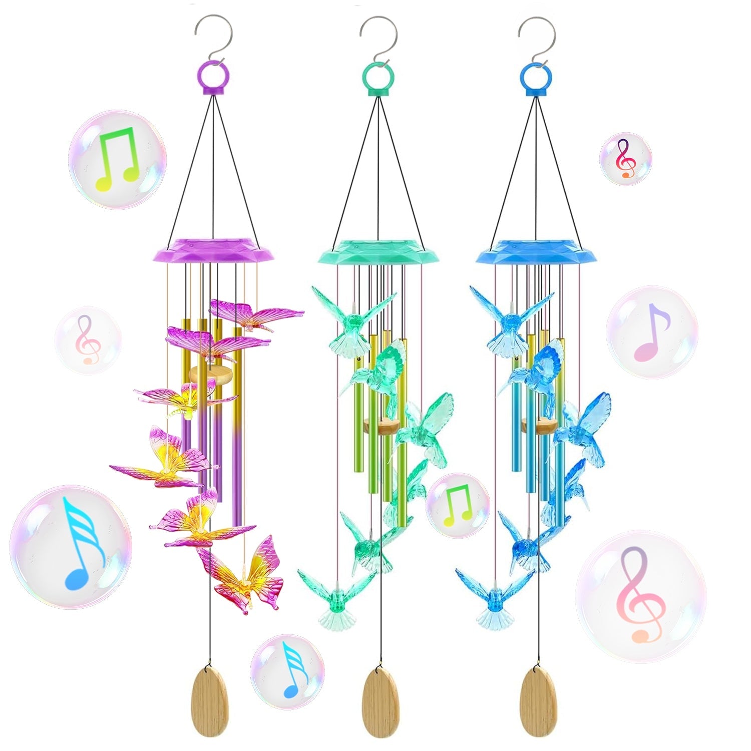 Solar Butterfly Wind Chime with Aluminum Tubes 7 Color Changing Wind Chime for Outside IP44 Waterproof Outdoor Garden Yard Decor