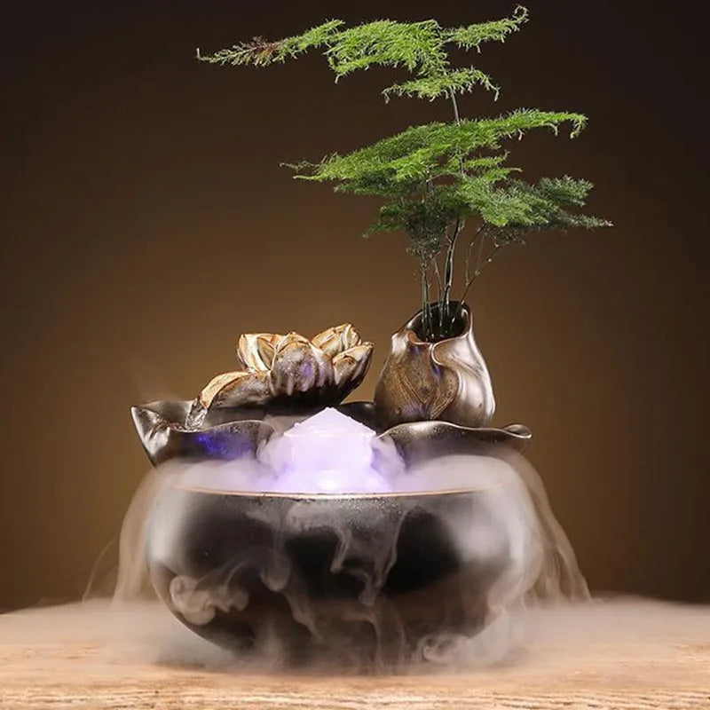 Indoor Tabletop Waterfall Fountain Wealth Attracting for Office Desk Water Fountain Decorative Lightweight