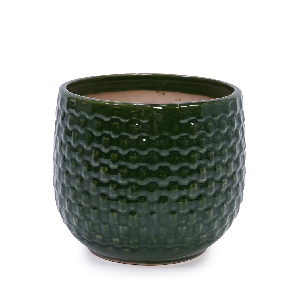 3 Pieces Ceramic Flowerpot, Modern Planter for Patio, Garden or Windowsills - Dark Green