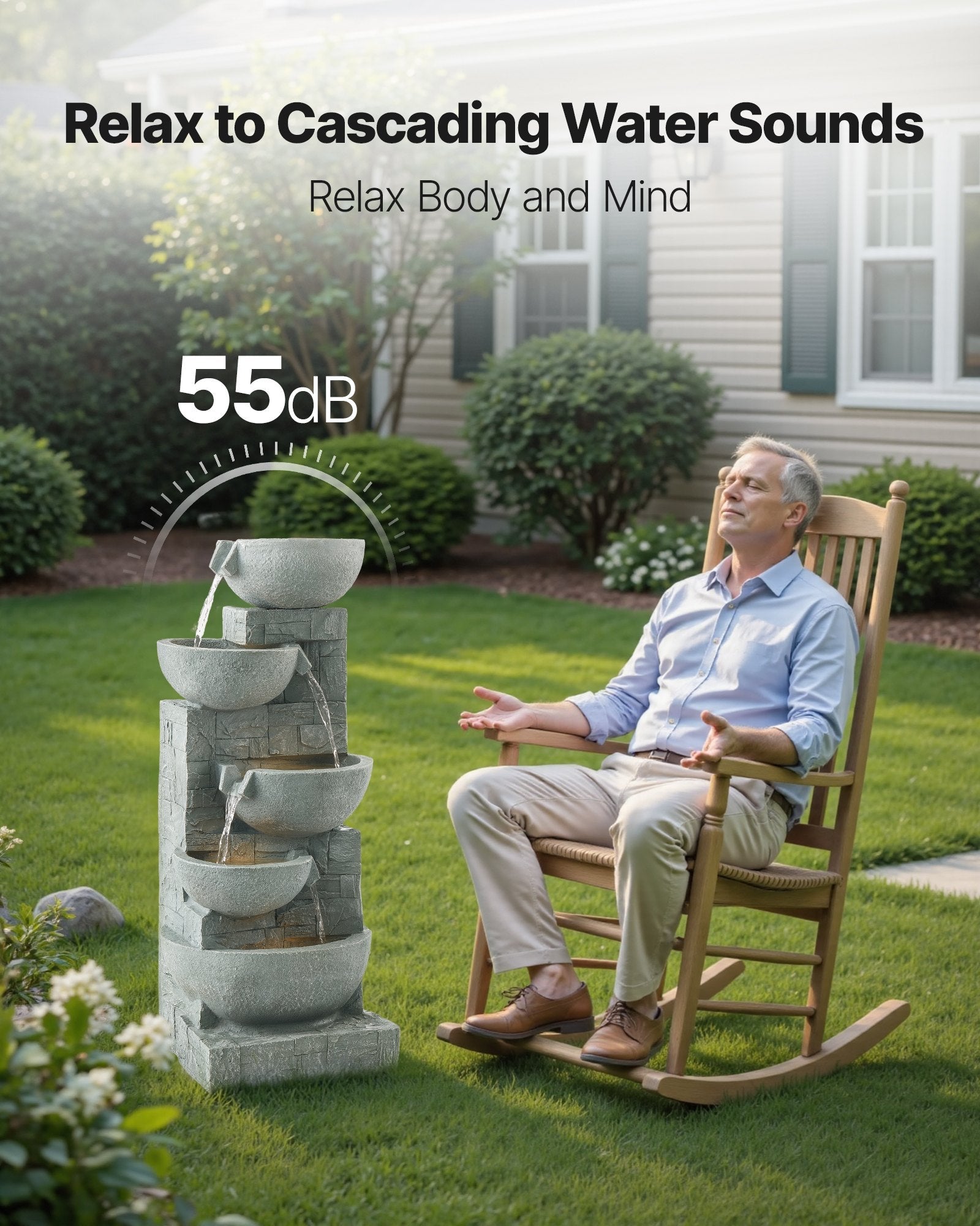 Outdoor Water Fountain 5-Tier Bowl-Shaped Cascading 31.5 cm