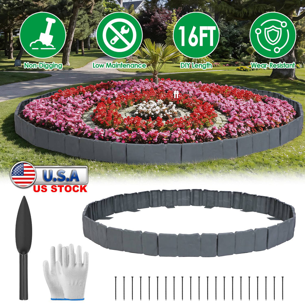 Plastic Landscape Edging 16FT Cobblestone Garden Border Kit