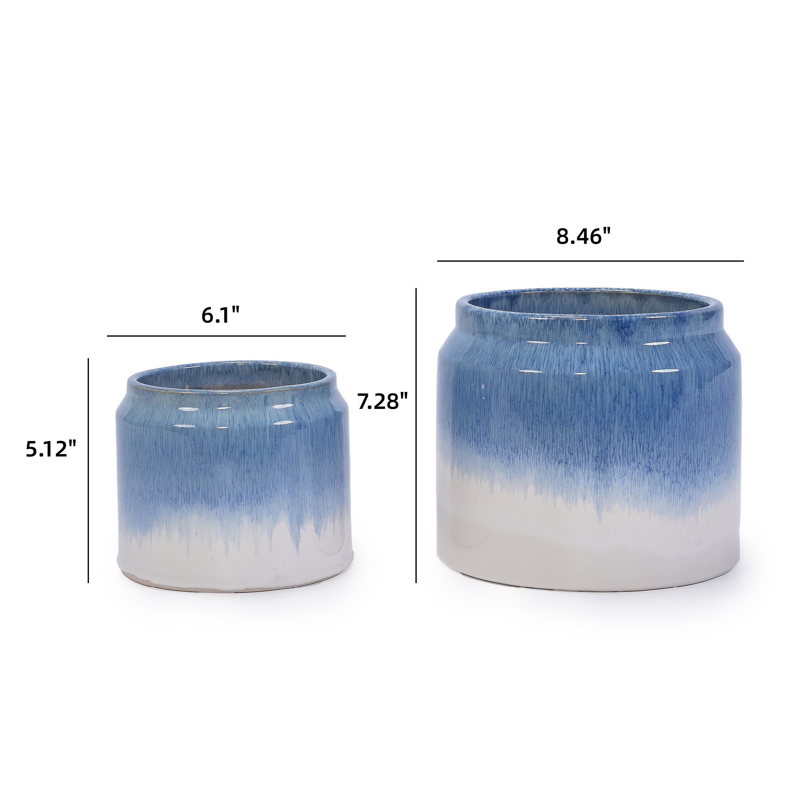 Set of 2 Gradient Ceramic Flowerpot, Modern Planter for Patio, Garden, Windowsill - White Blue