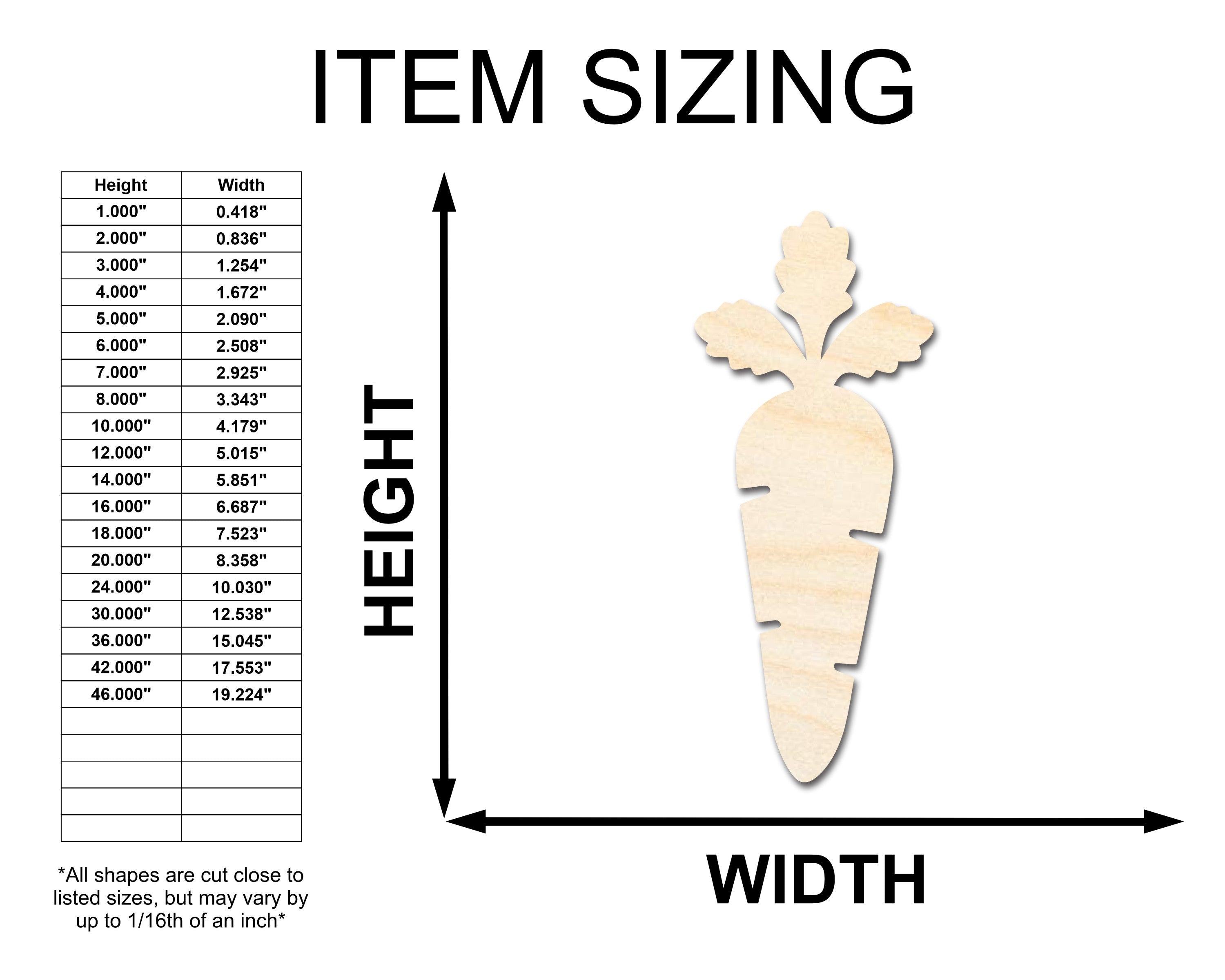 Unfinished Wood Carrot Shape - Garden Vegetable Craft - up to 46" DIY
