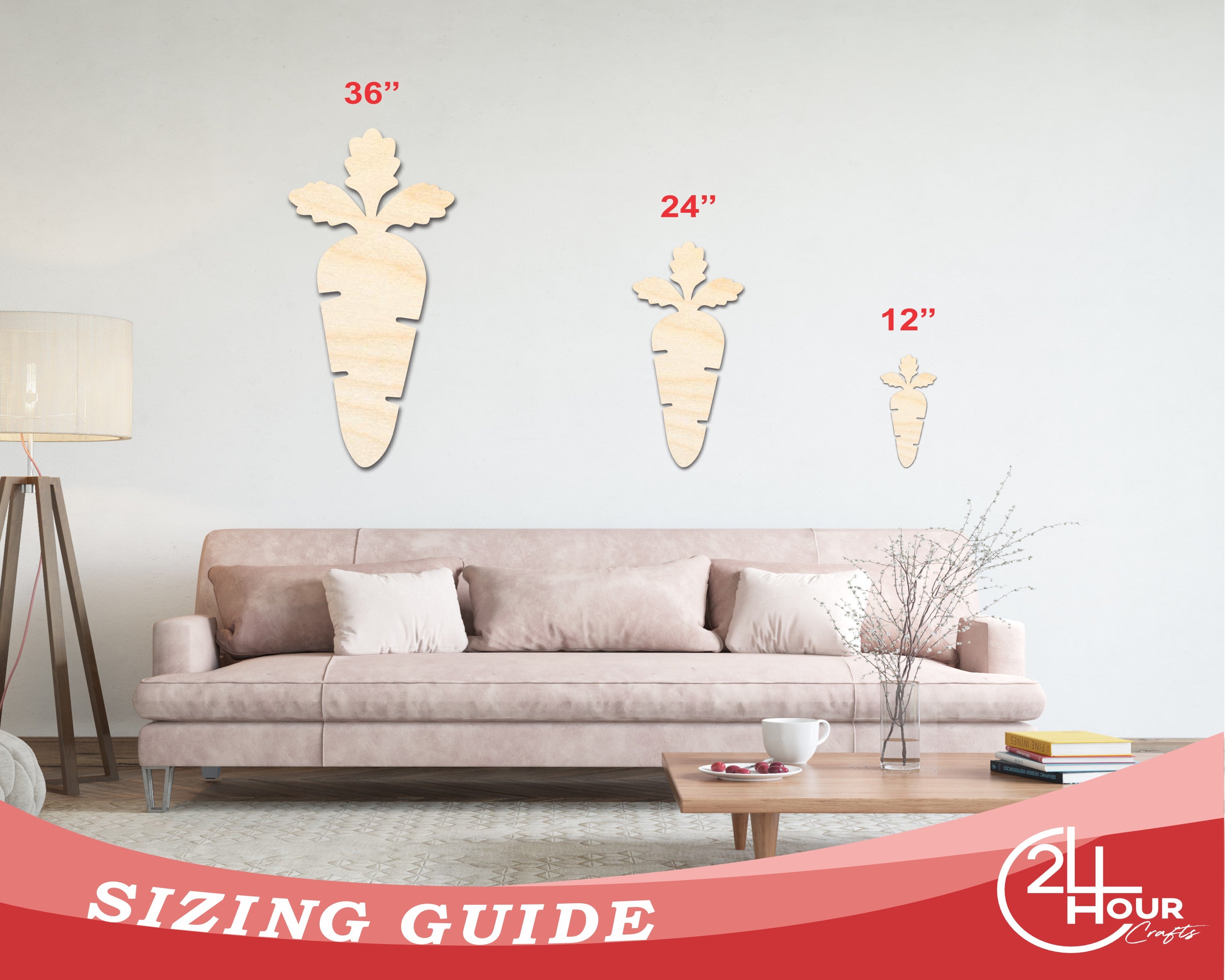 Unfinished Wood Carrot Shape - Garden Vegetable Craft - up to 46" DIY