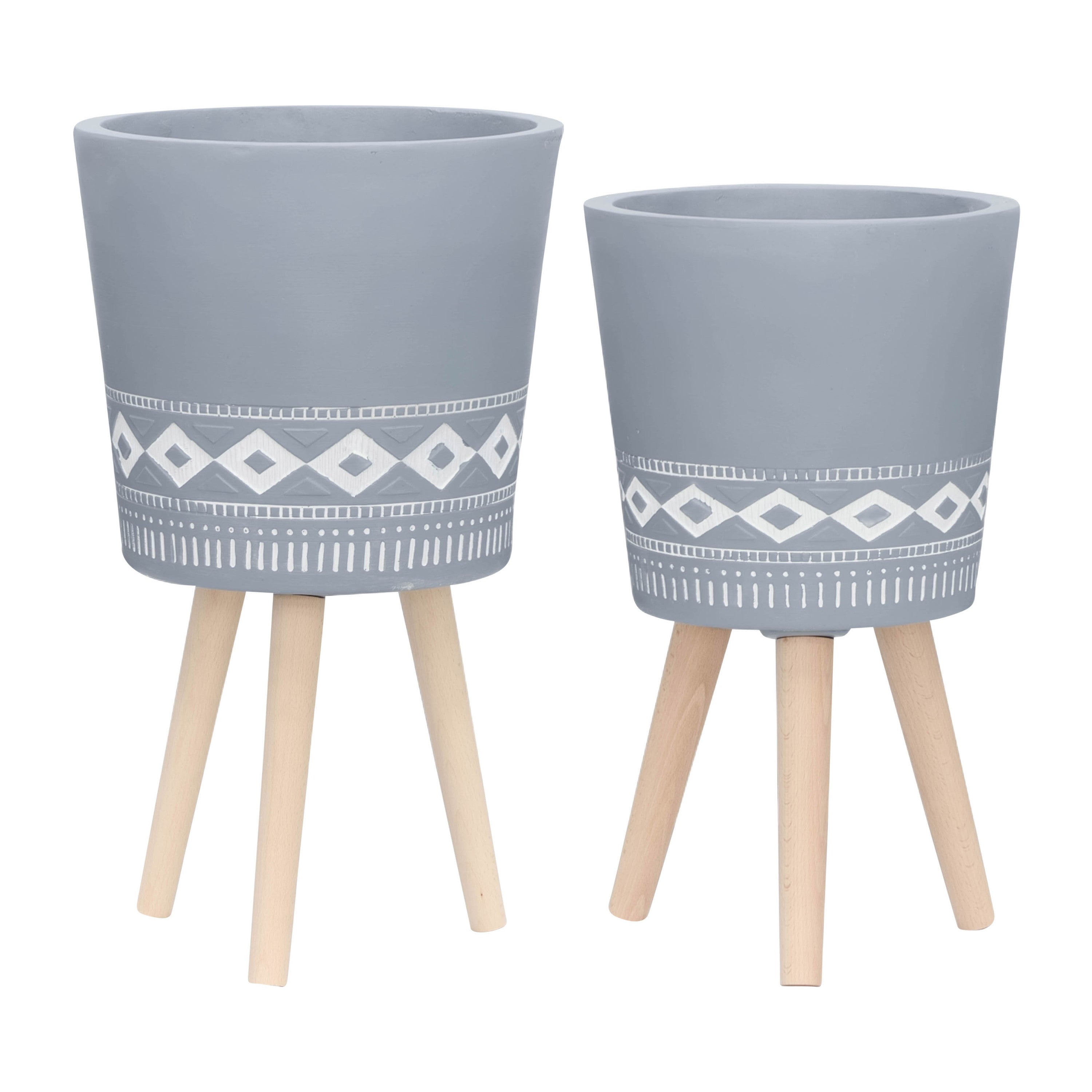 S/2 10/12' DIAMOND PLANTER W/ WOOD LEGS, GRAY (KD)