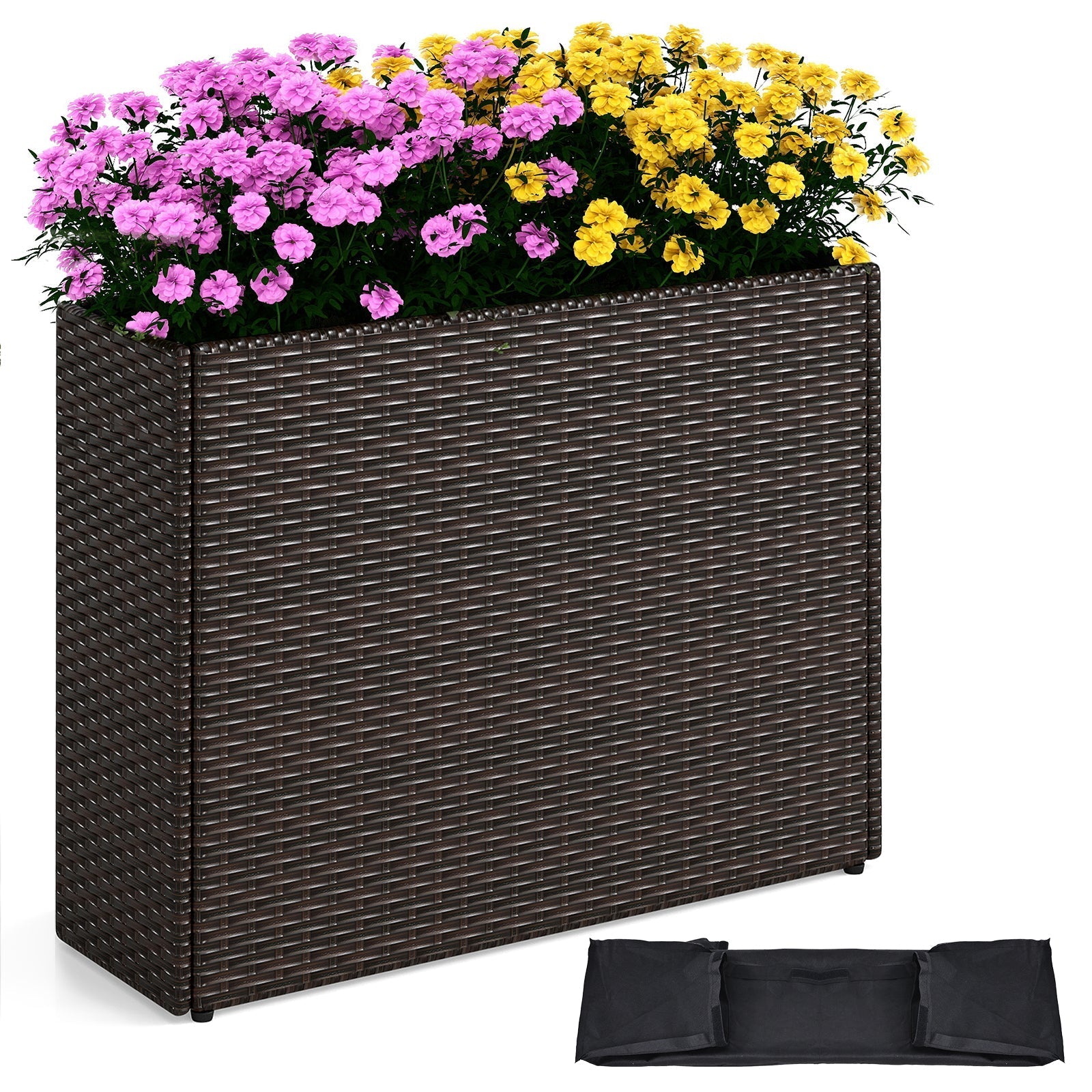 24 Inch Tall Raised Garden Bed All-Weather PE Rattan Wicker Flowerpot with Liner
