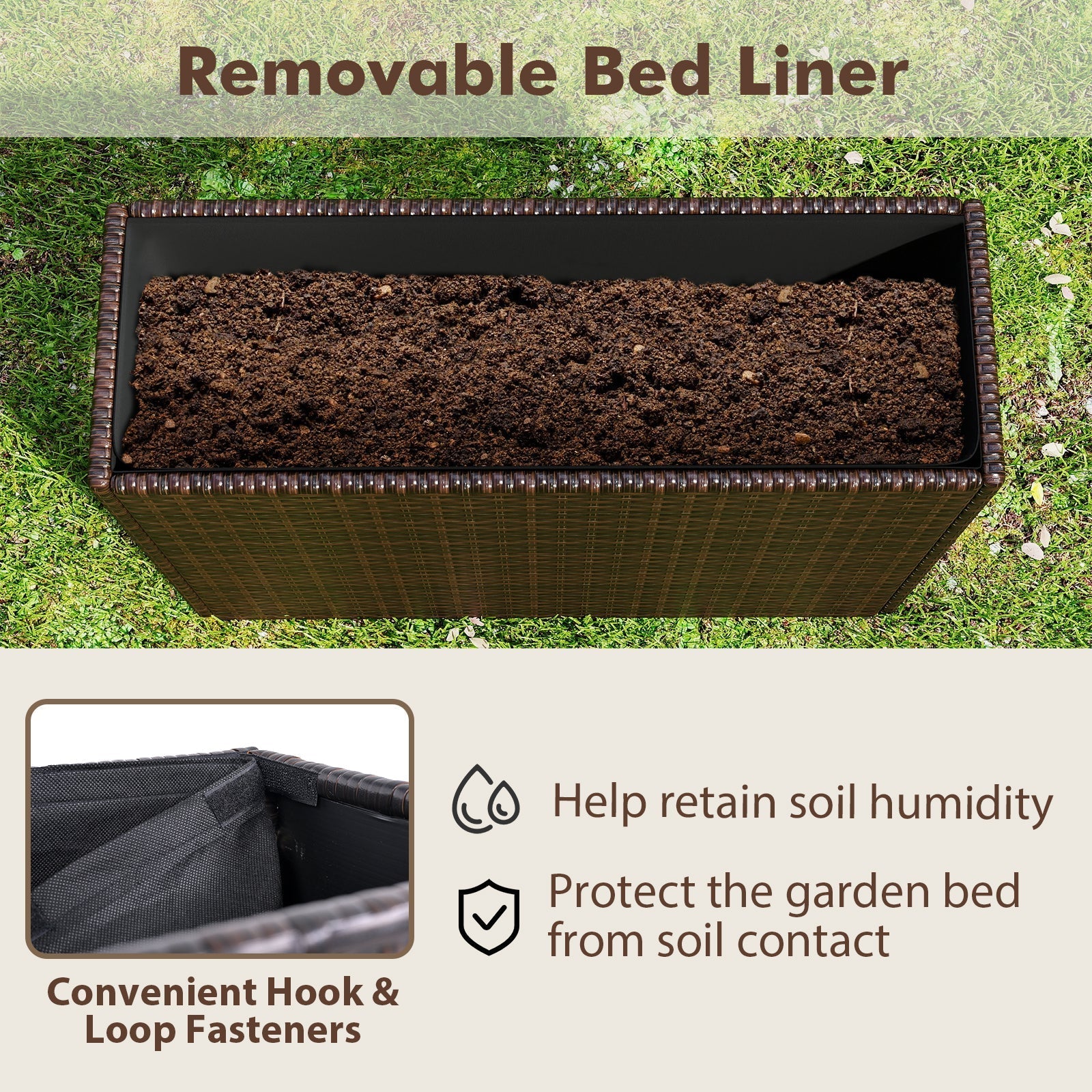 24 Inch Tall Raised Garden Bed All-Weather PE Rattan Wicker Flowerpot with Liner