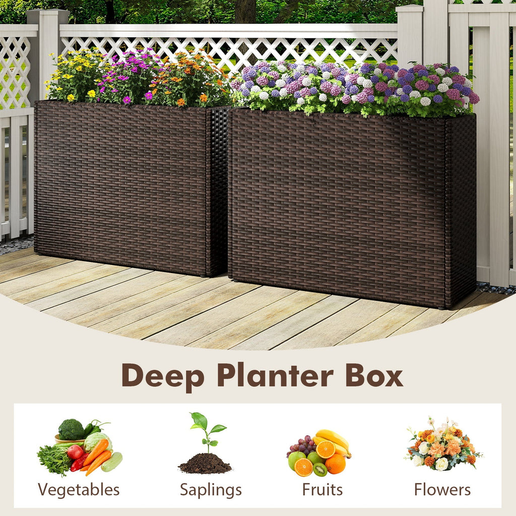 24 Inch Tall Raised Garden Bed All-Weather PE Rattan Wicker Flowerpot with Liner