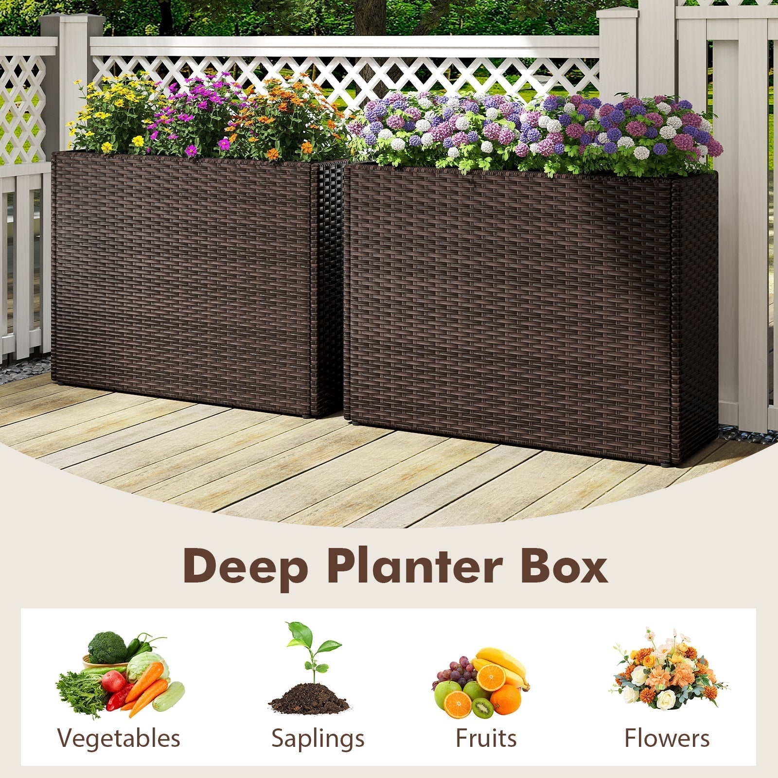 24 Inch Tall Raised Garden Bed All-Weather PE Rattan Wicker Flowerpot with Liner