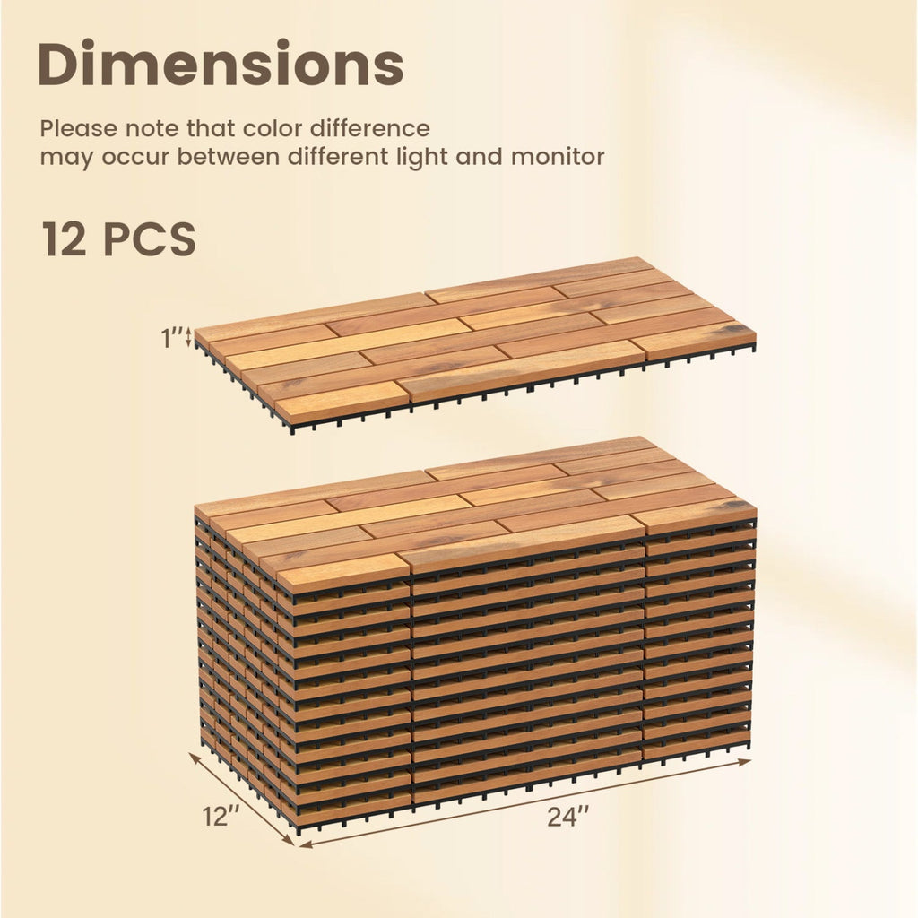 Acacia Wood Interlocking Deck Tiles 24x12 Inch - 48 Pack