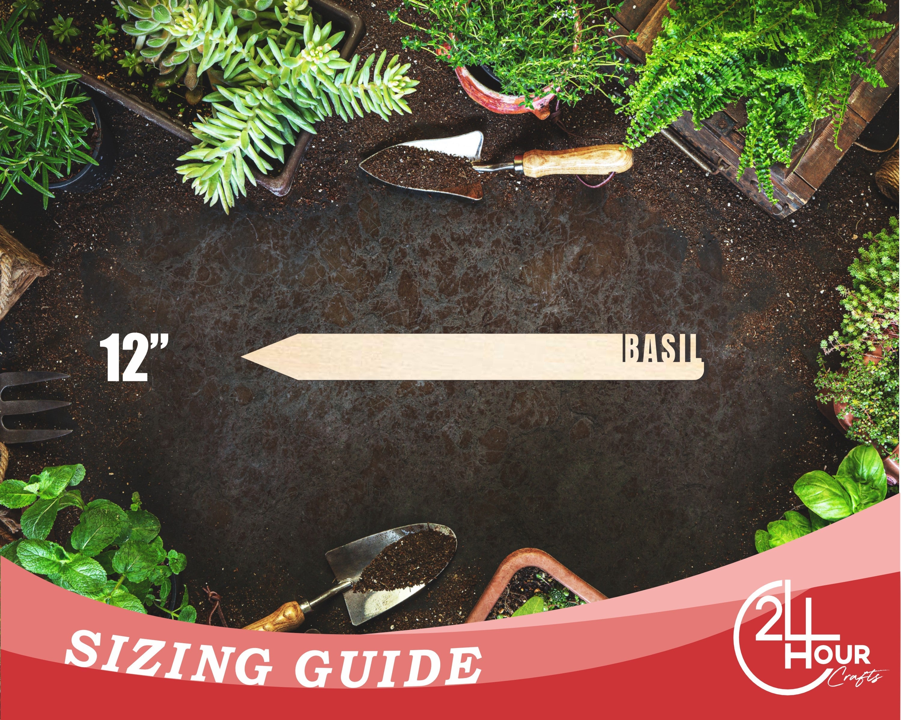 Unfinished Wood Basil Garden Stake | DIY Craft Cutout | up to 24" DIY