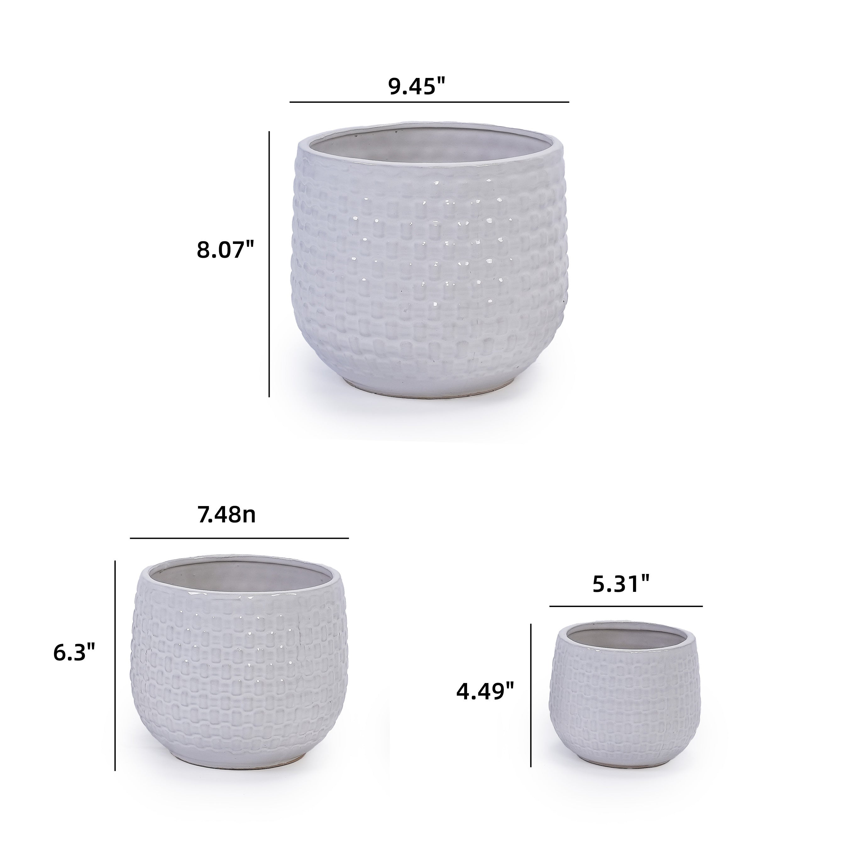 3 Pieces Ceramic Flowerpot, Modern Planter for Patio, Garden or Windowsills - Matte White