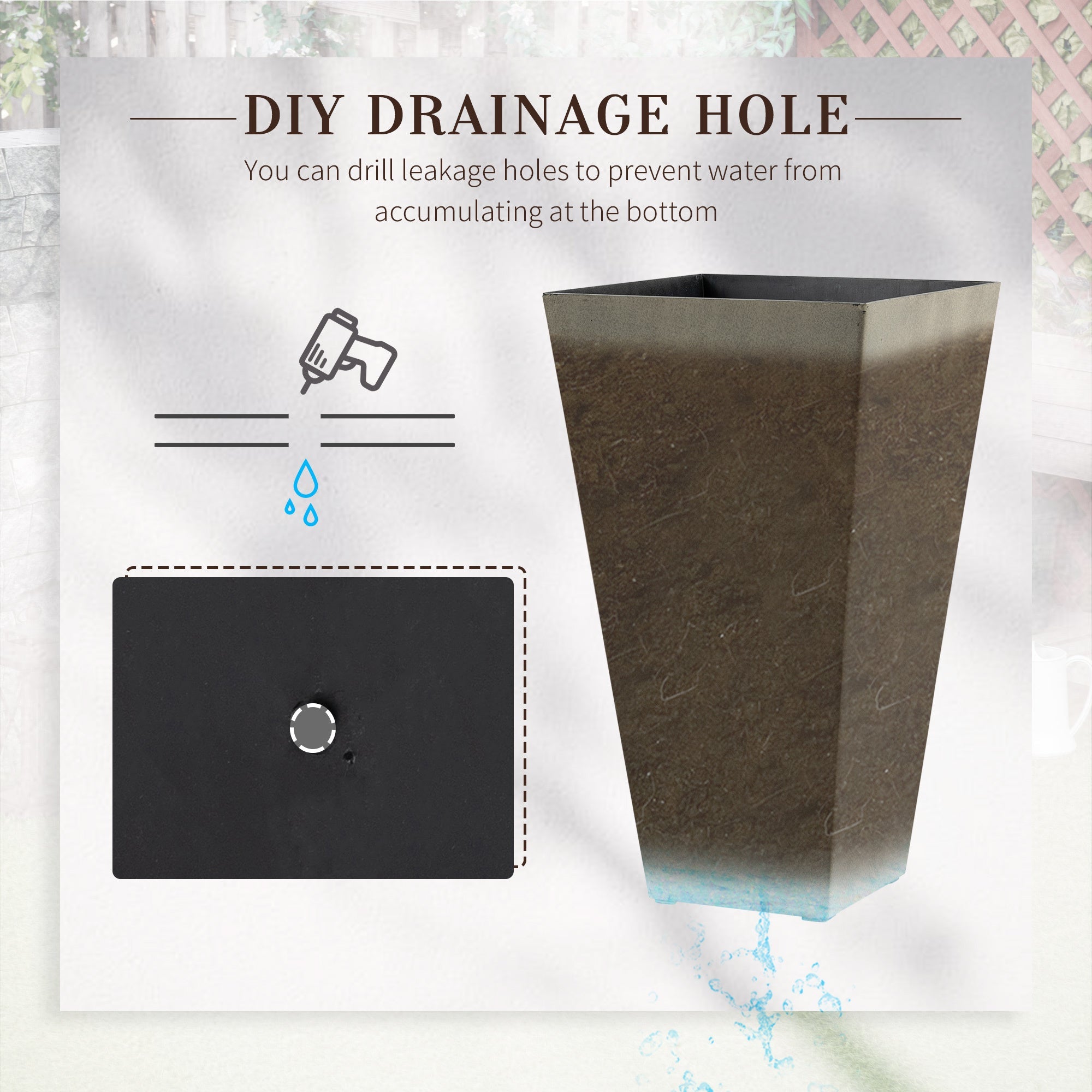 Outsunny Set of 3 Tall Planters with Drainage Hole, 28' Outdoor Flower Pots, Indoor Planters for Porch Patio and Deck, Gray