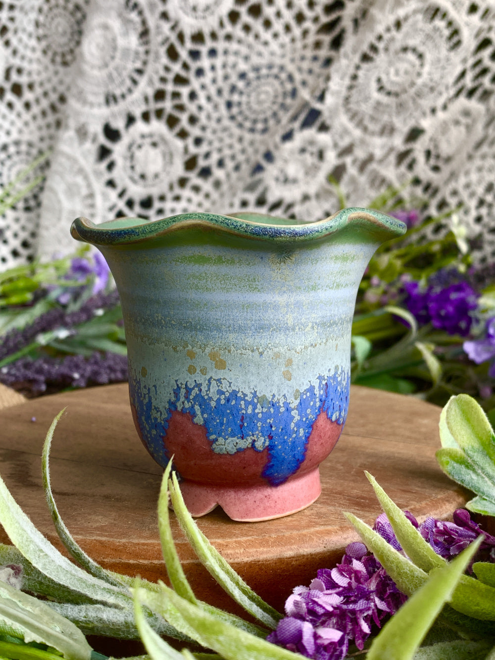 SC-0016 Handmade Artisan Pottery Planter Pot - Pot Rim Diameter: 2.1"