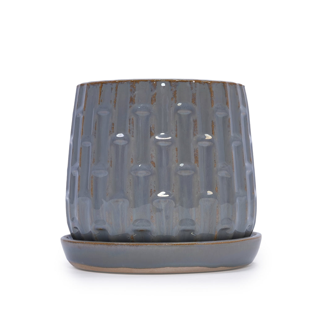 Set of 2 Ceramic Flowerpot, 7' Modern Planter for Patio, Garden, Windowsill - Grey