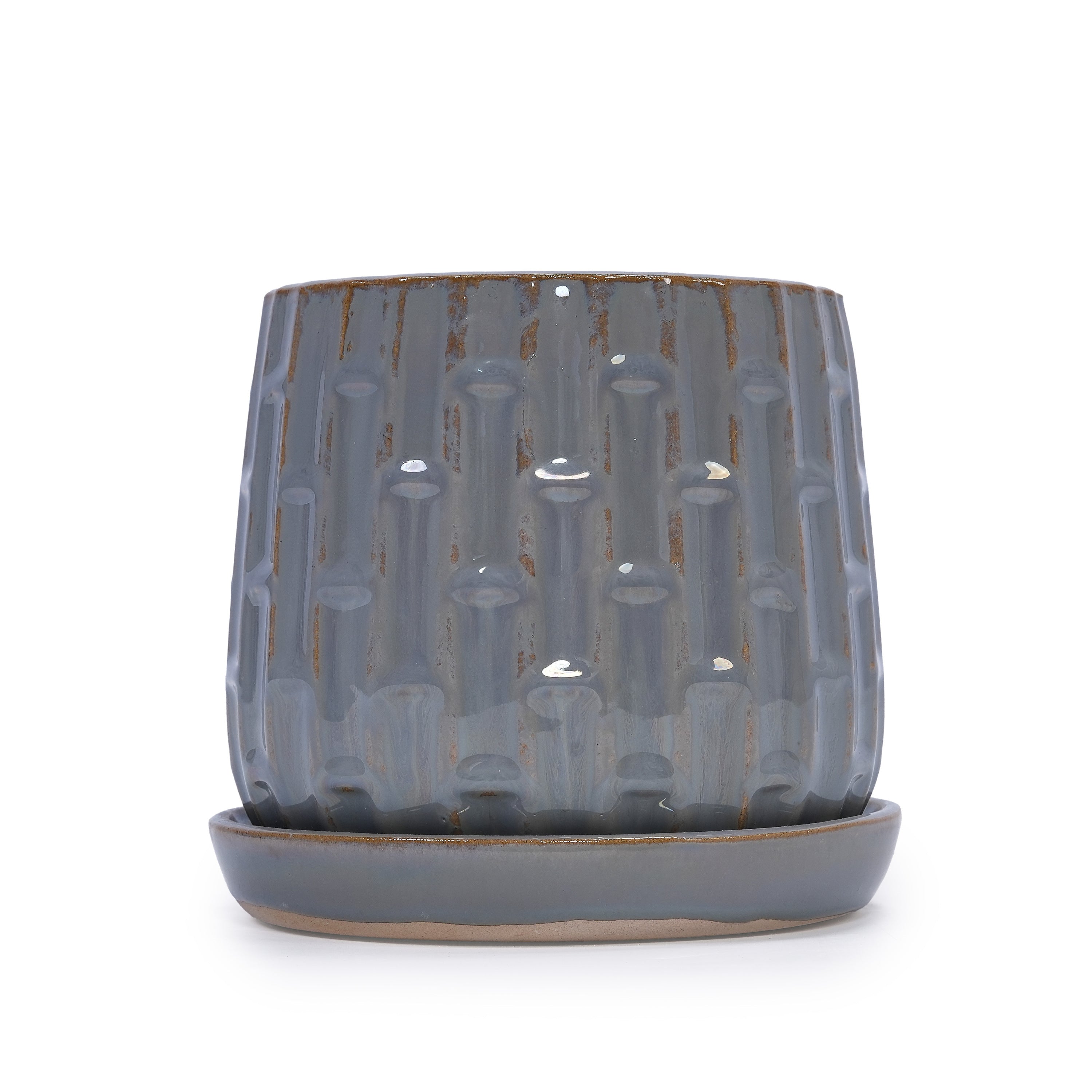 Set of 2 Ceramic Flowerpot, 7' Modern Planter for Patio, Garden, Windowsill - Grey