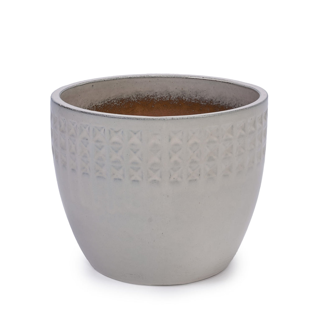 Set of 3 Ceramic Flowerpot, Modern Planter for Patio, Garden, Windowsill - Ancient White