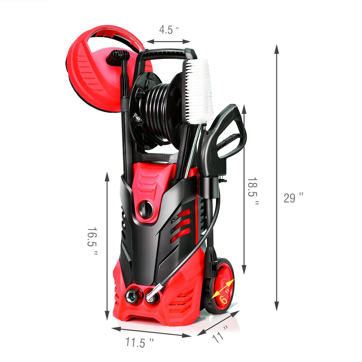 3000 PSI Electric High Pressure Washer With Patio Cleaner-Red