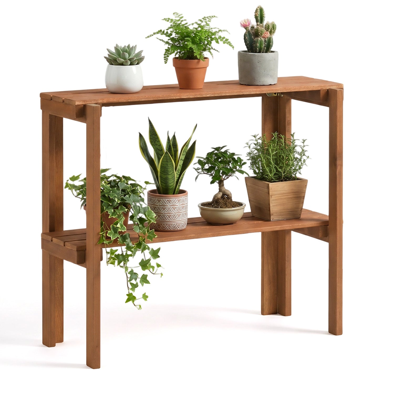 3-Tier Folding Wooden Storage Shelf for Entryway & Garden