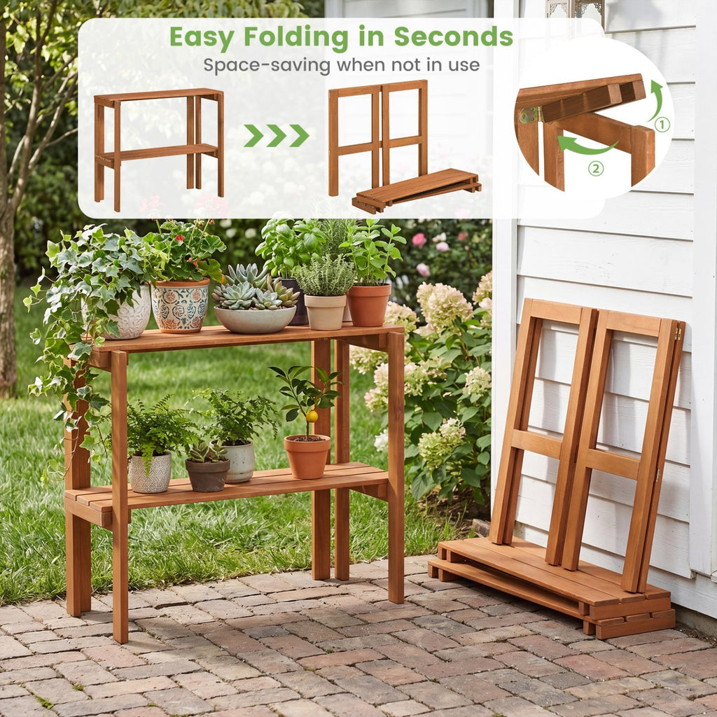 3-Tier Folding Wooden Storage Shelf for Entryway & Garden