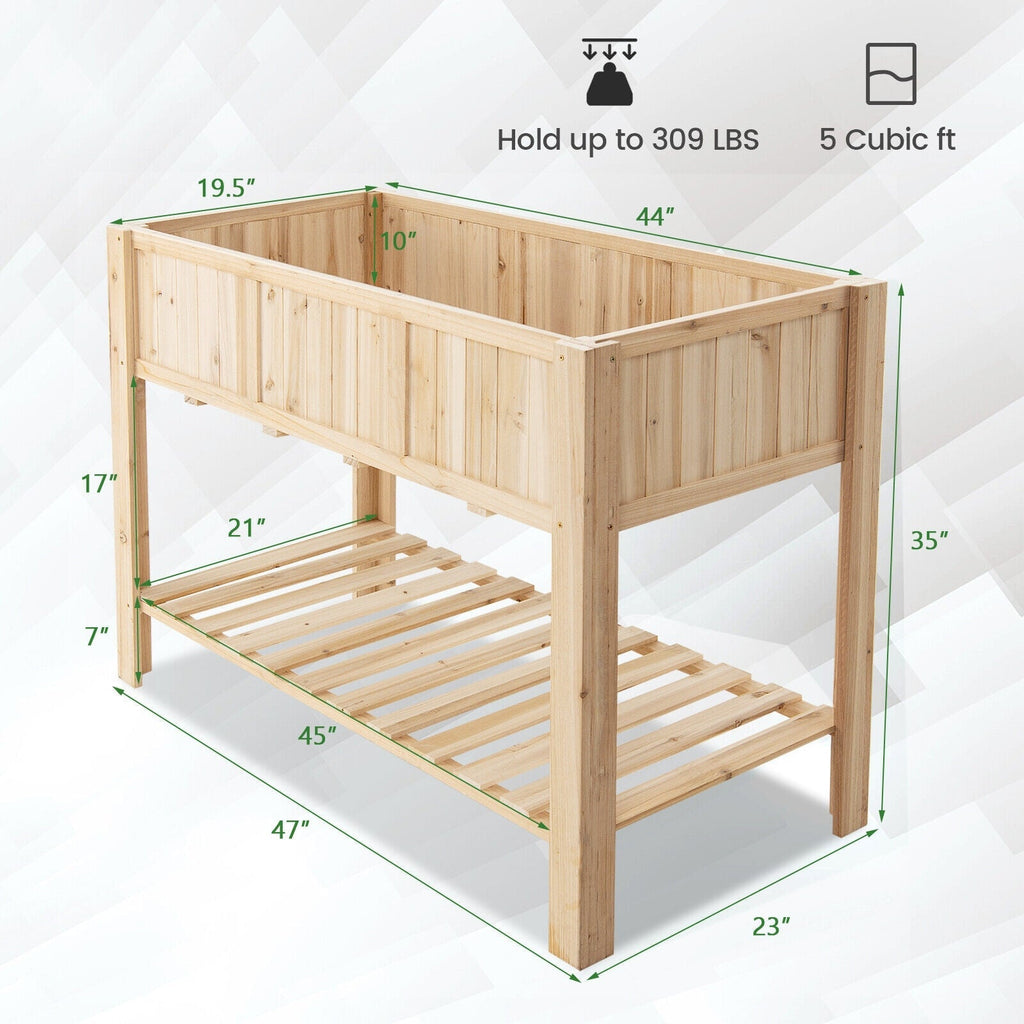 47 Inch Wooden Raised Garden Bed with Bottom Shelf and Bed Liner