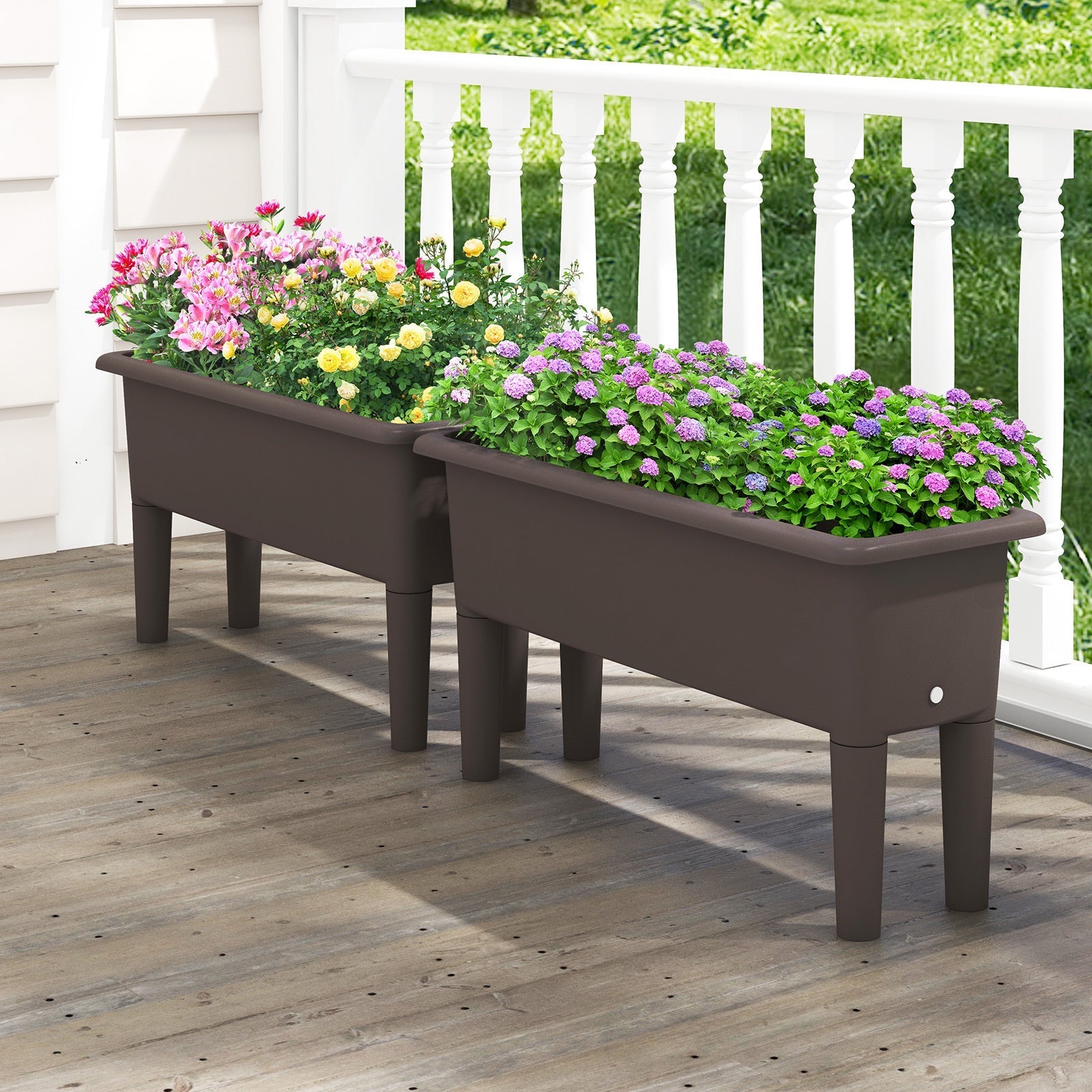 2 PCS Raised Garden Beds Self-Watering Planter Box with Detachable Legs and Drainage Hole